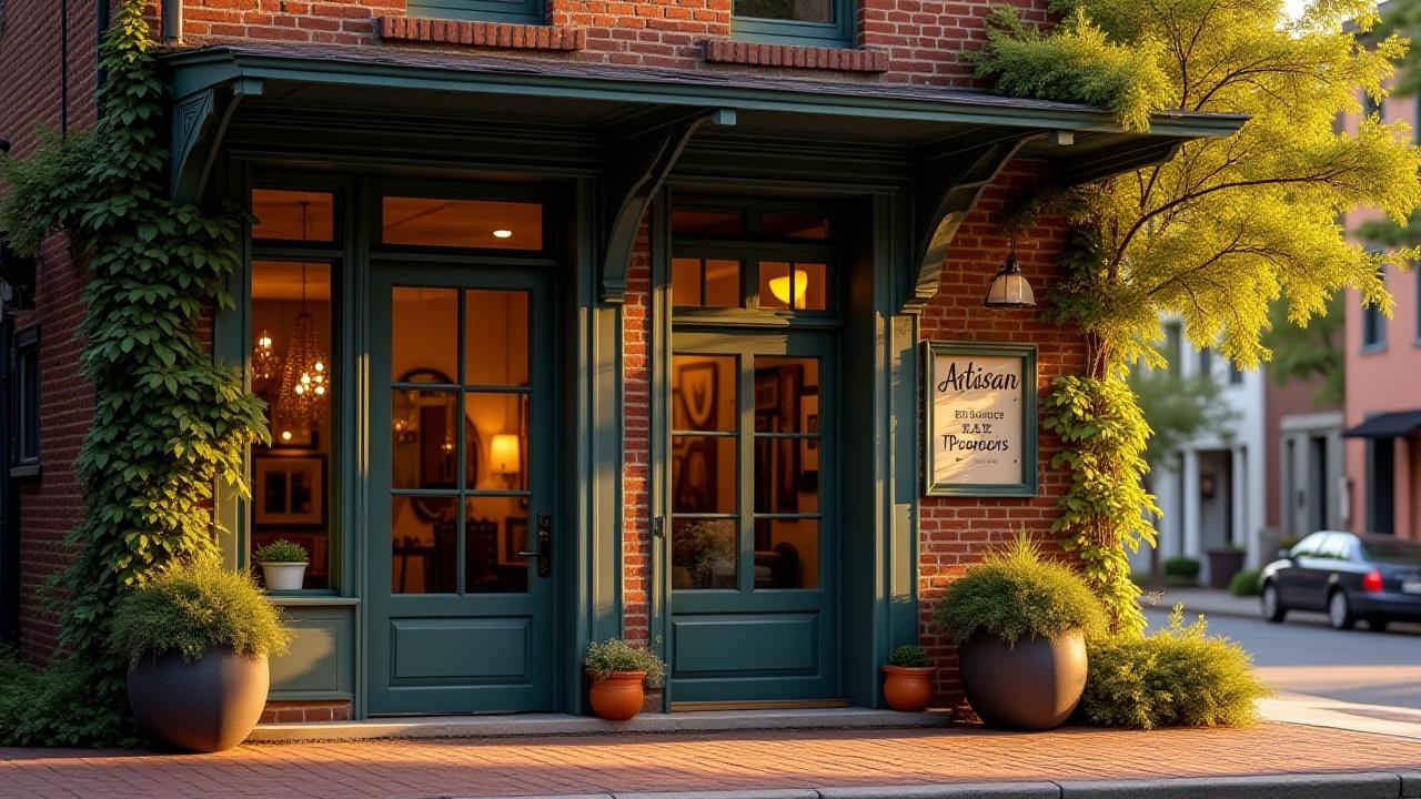 The exterior of Delbert Lee Powers' artisan studio, showing a charming facade in Charleston, WV, perhaps with subtle branding.