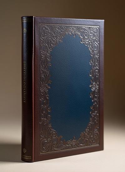 Cover of 'Riverbend Sonnets' fine press book, dark blue leather with blind debossing.