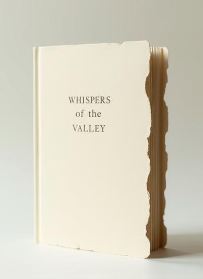 Cover of 'Whispers of the Valley' fine press book, showcasing delicate cotton paper with deckled edges.