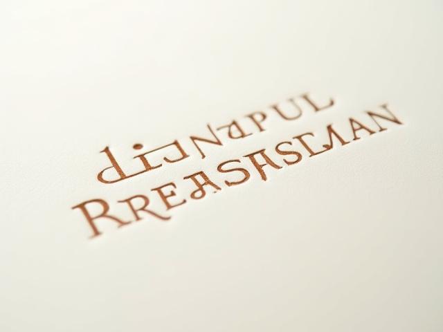 Close-up of deeply impressed letterpress text on luxurious cotton paper, showing texture and detail.