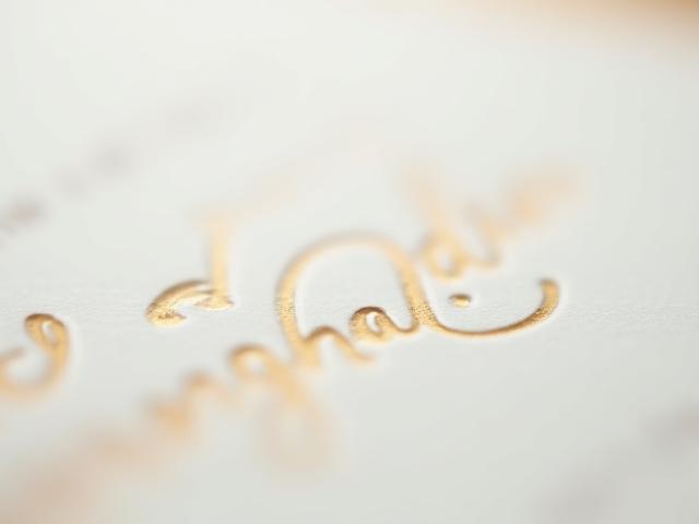 Close-up view of wedding invitation with elegant edge painting detail